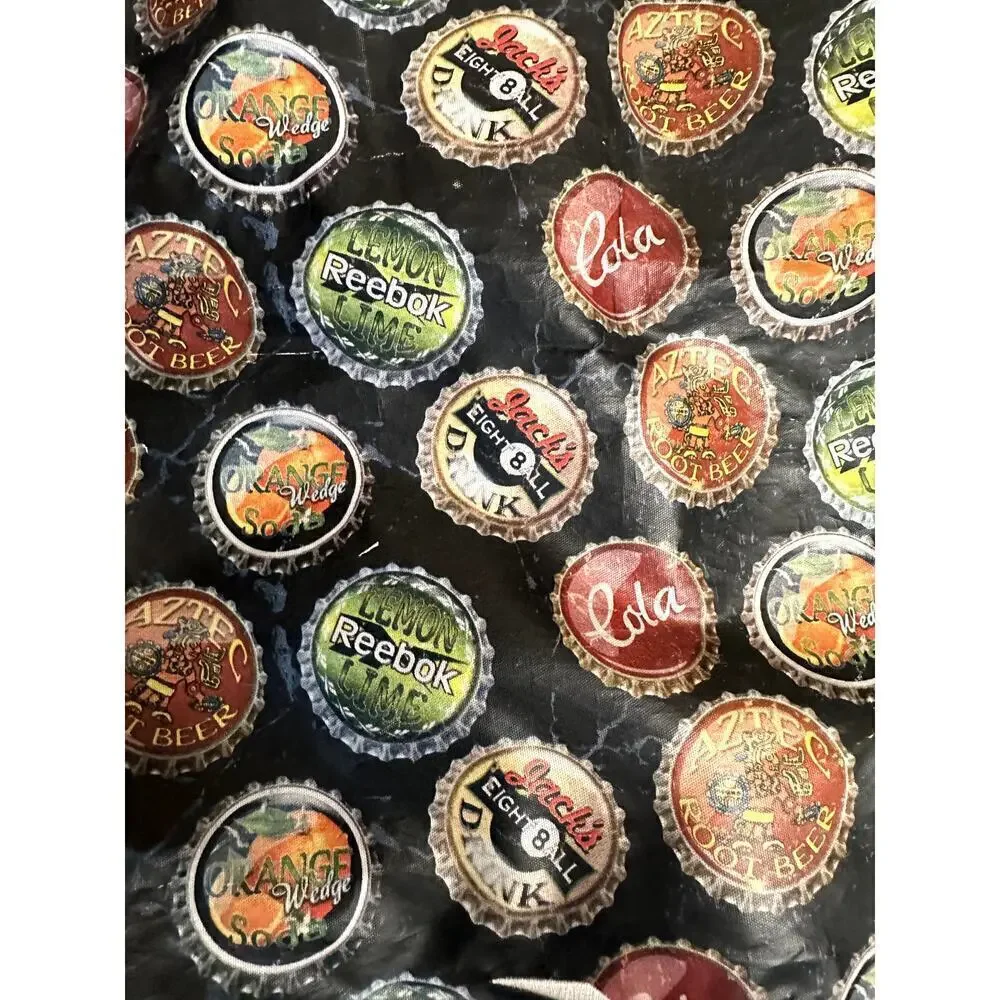 Vintage Reebok Black Multicolor Beverage Caps Print Drawstring Bag